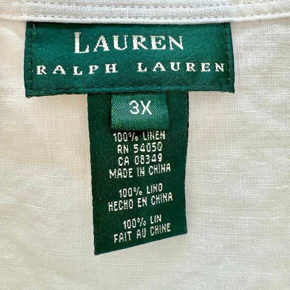 Lauren Ralph Lauren Linen Button-Down Shirt Embroidered Floral Top Blouse 3X - Picture 10 of 10